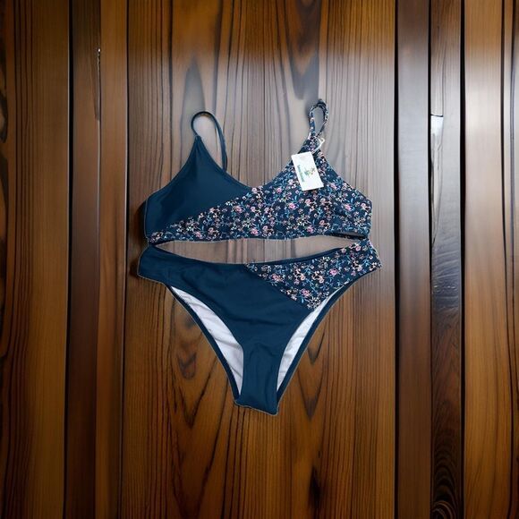 NWT Beachsissi teal pink floral two piece bikini - Picture 2 of 5